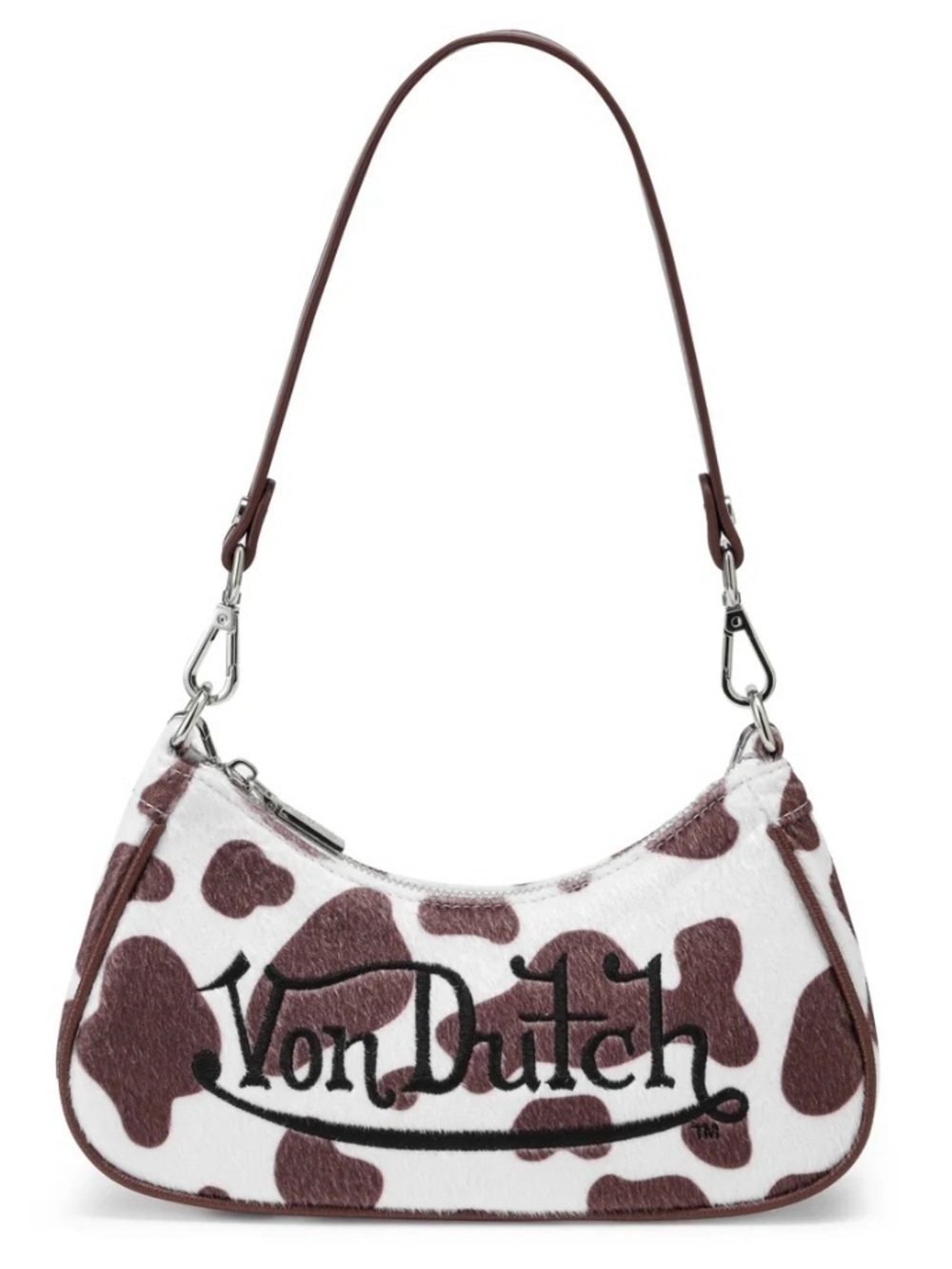 Von Dutch Brown and White Cow-Print Shoulder Bag
